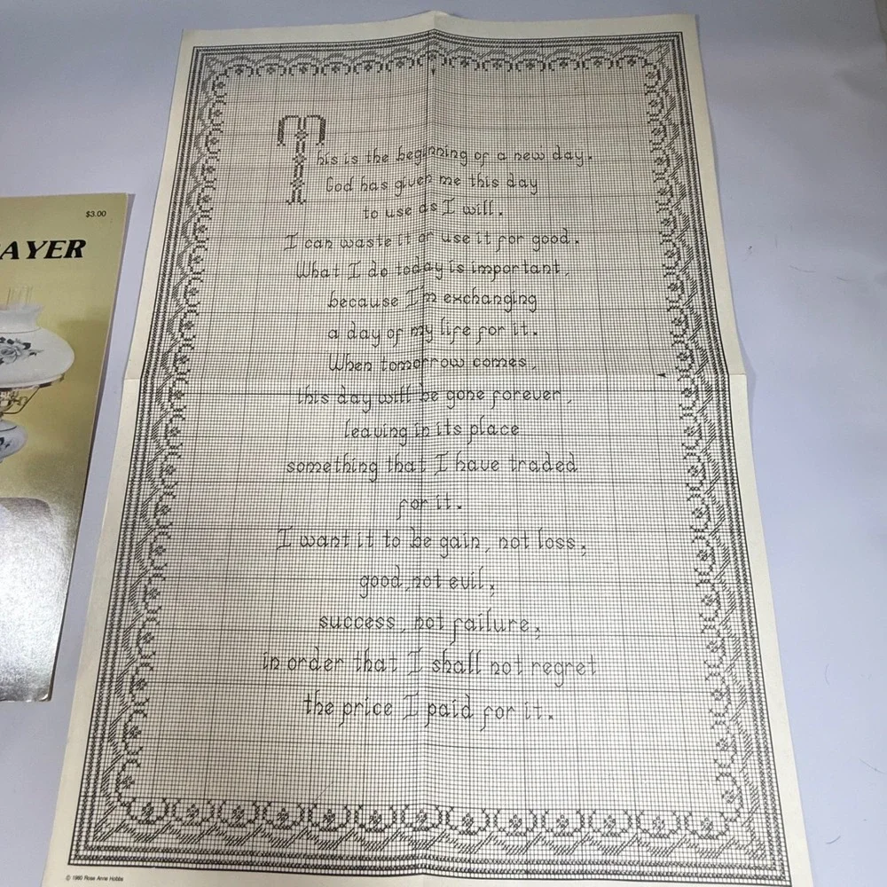 VTG Linda Myers Serenity Prayer Cross Stitch Pattern Chart Religious Cottagecore